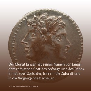 Urpsrung des Monatsnamens Januar inkl. Abbildung einer römischen Münze